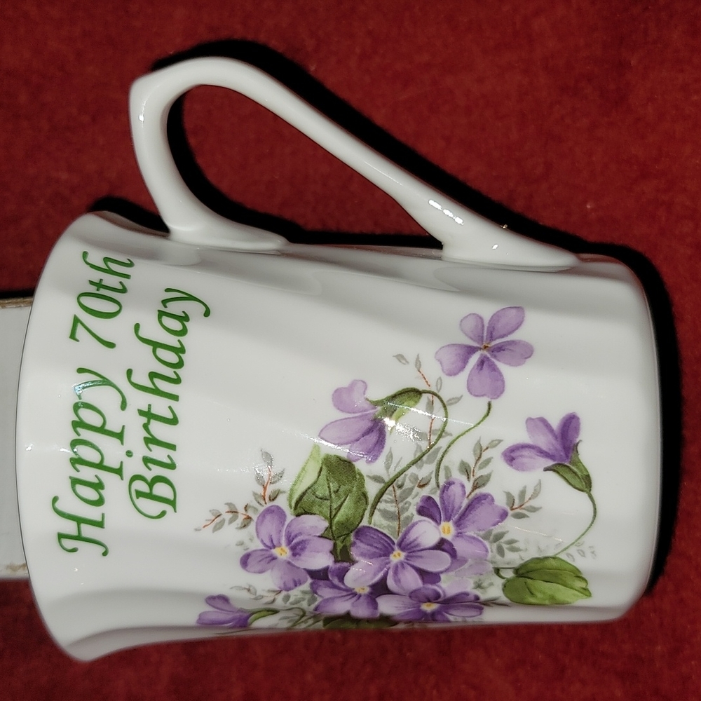 Happy 70th Birthday Purple Floral China Mug